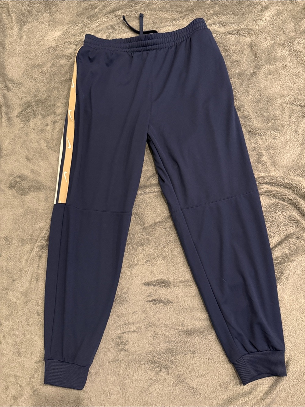 Nike Navy Joggers with Tan and White Stripe